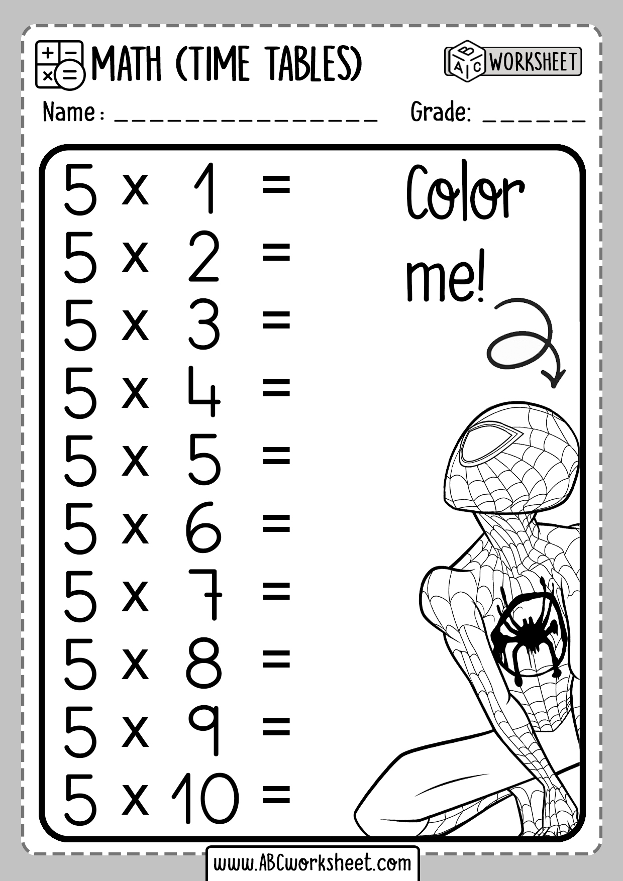 Times Tables Printable Worksheets