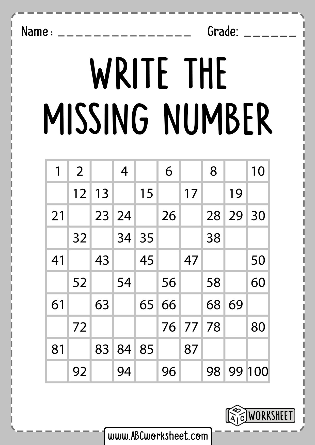 Write The Missing Numbers 1 50 Worksheet Printable Worksheet For Kids About Write Each Missing