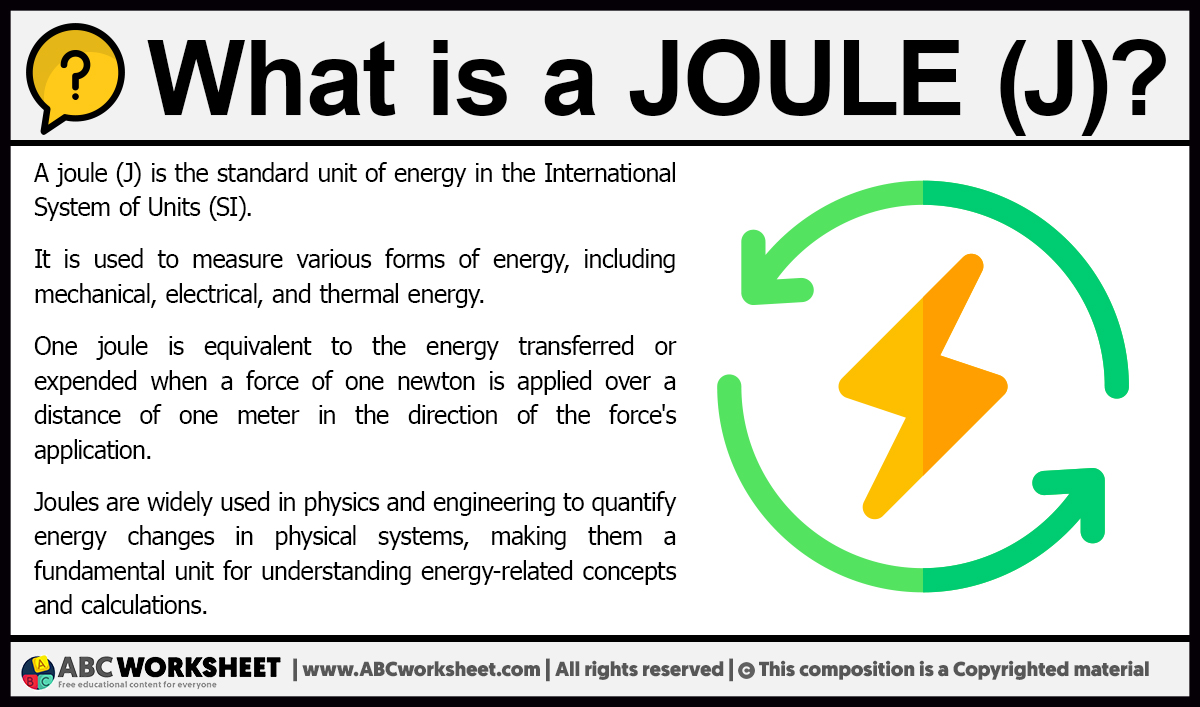 ENERGY.  Energy is measured in Joules (J)  A joule is a small